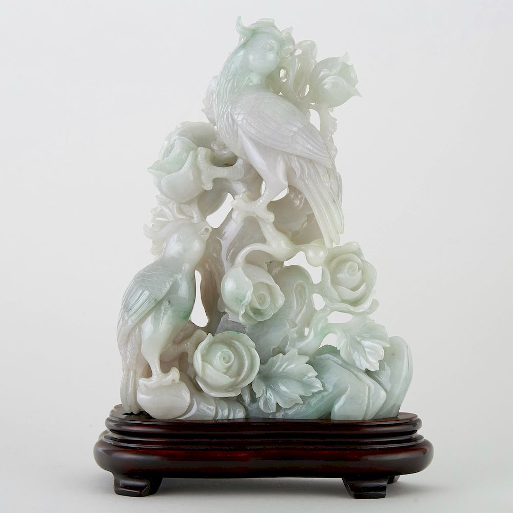 Appraisal: Large Chinese Jade Carving Tree Flower and Bird Large late