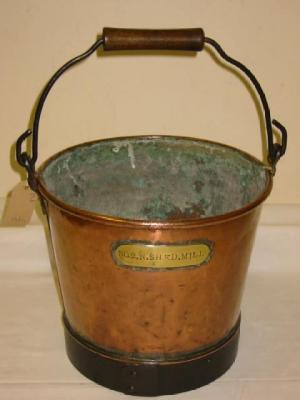 Appraisal: A VICTORIAN COPPER BUCKET the iron swing handle with turned