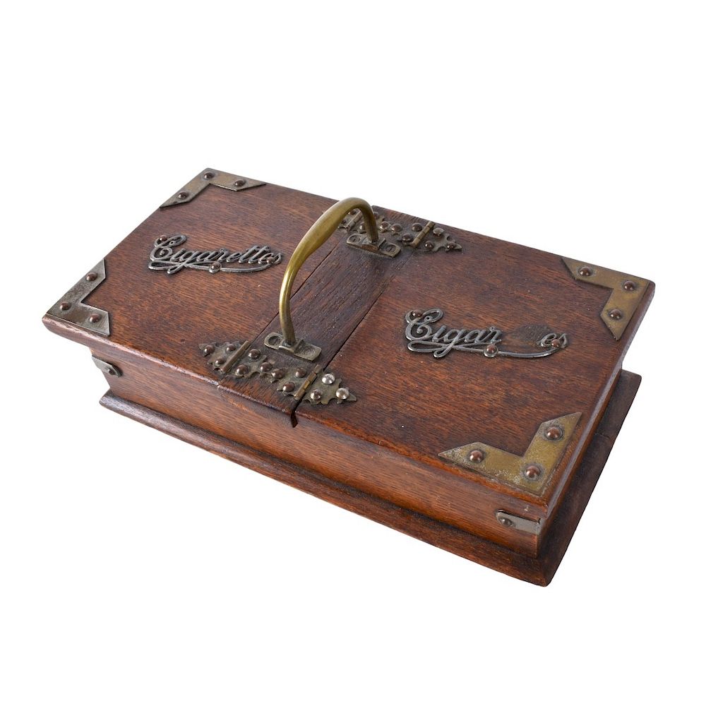 Appraisal: Cigarette Box Vintage Wooden Cigarette Box with Brass Hardware and