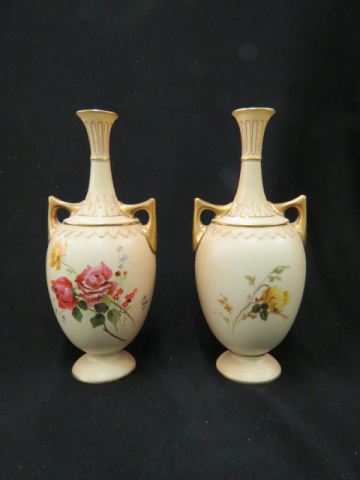 Appraisal: Pair of Royal Worcester Porcelain Vases handpainted florals gold trim