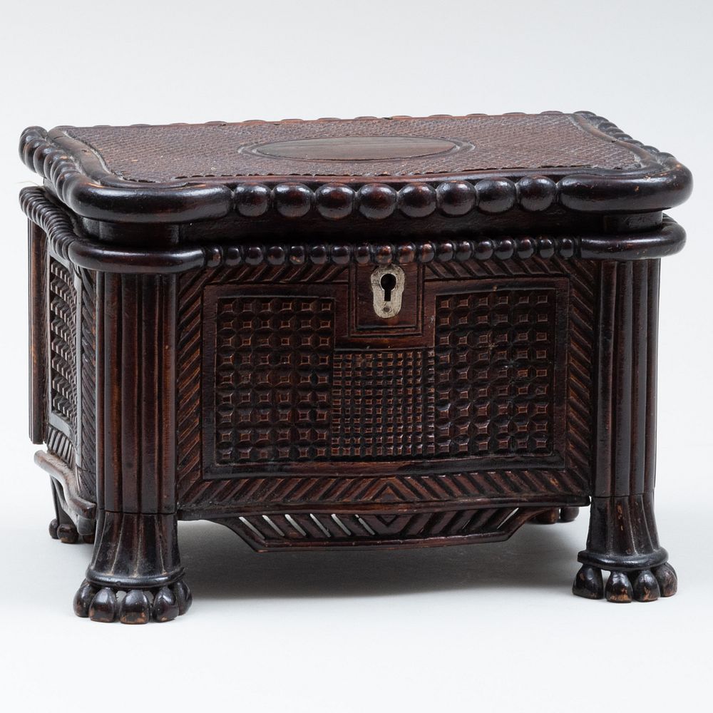 Appraisal: Victorian Mahogany and Eboized Chest-Form Decanter Box With a quilted