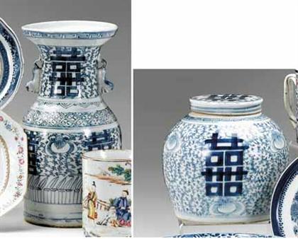 Appraisal: Chinese export porcelain blue and white covered jar and vase