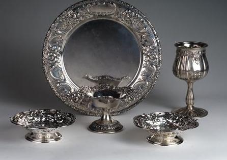 Appraisal: FIVE AMERICAN SILVER CAST CHASED AND REPOUSSE SERVING PIECES VARIOUS