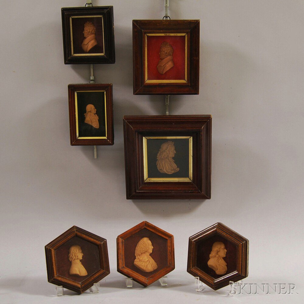 Appraisal: Seven Framed Wax Portrait Miniatures England th and th century