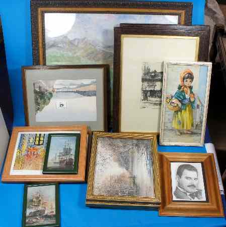 Appraisal: A collection of framed pictures and prints depicting ships landscape