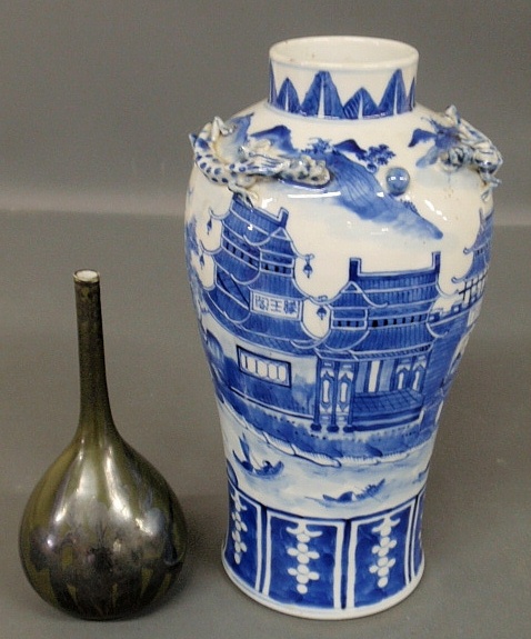 Appraisal: - Blue and white Asian porcelain vase with Satsuma dragon