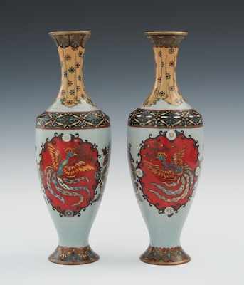 Appraisal: A Pair of Cloisonne Bottle Vases With Phoenix Dragon Motif