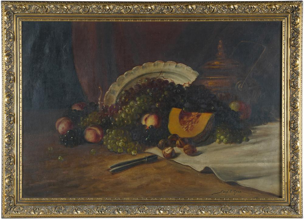 Appraisal: CONTINENTAL SCHOOL STILL LIFE WITH FRUIToil on canvas signed lower