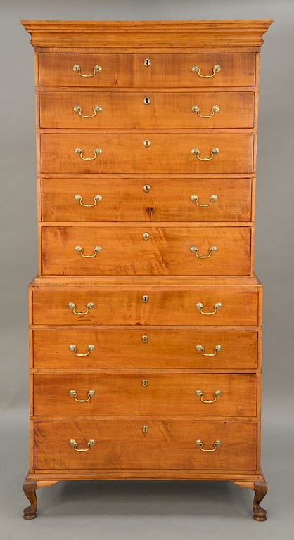 Appraisal: Chippendale maple chest on chest in two parts upper portion