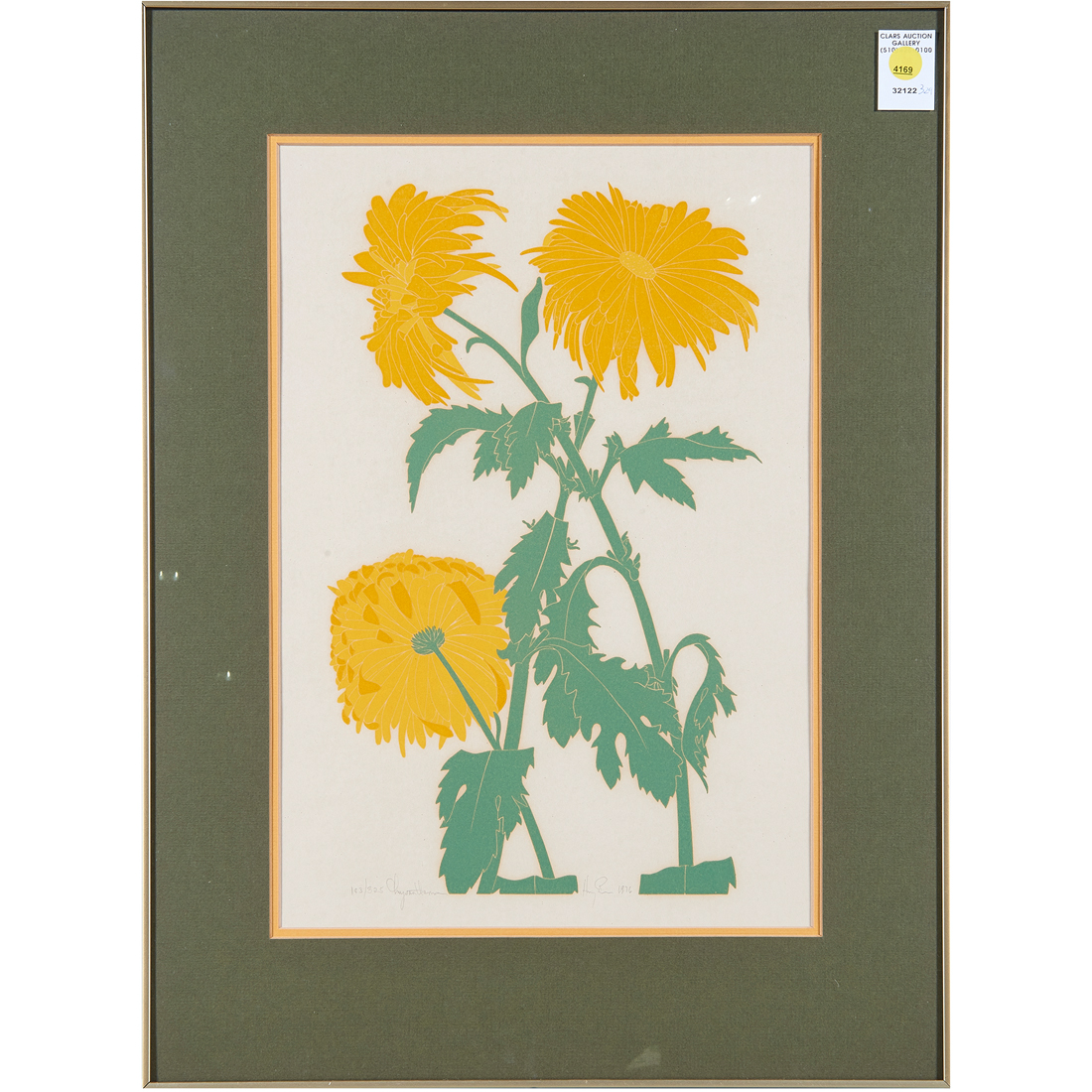 Appraisal: PRINT HENRY EVANS Henry Evans American - Chrysanthemum linocut pencil