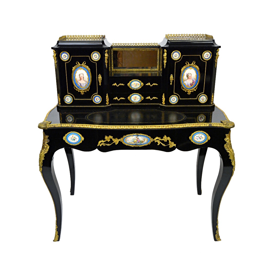 Appraisal: A Napoleon III ebonised gilt metal mounted bonheur de jour