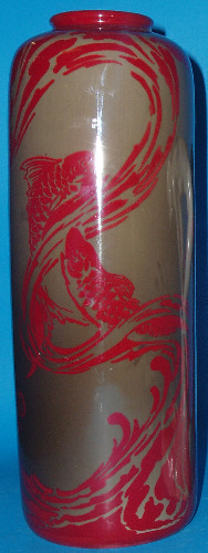 Appraisal: Bernard Moore Flambe Vase Decorated With Fish Signed and Initialed