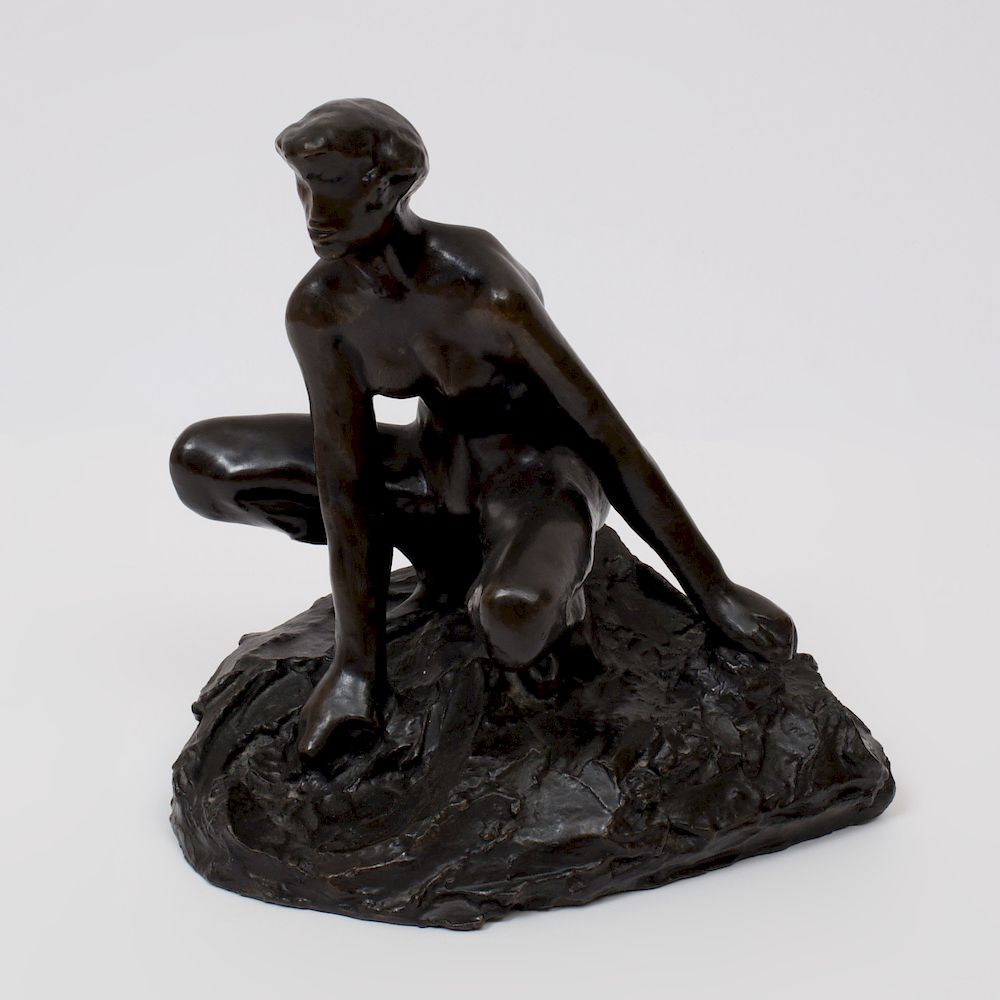 Appraisal: After Auguste Rodin - Baigneuse Accroupie Bronze with patine brune