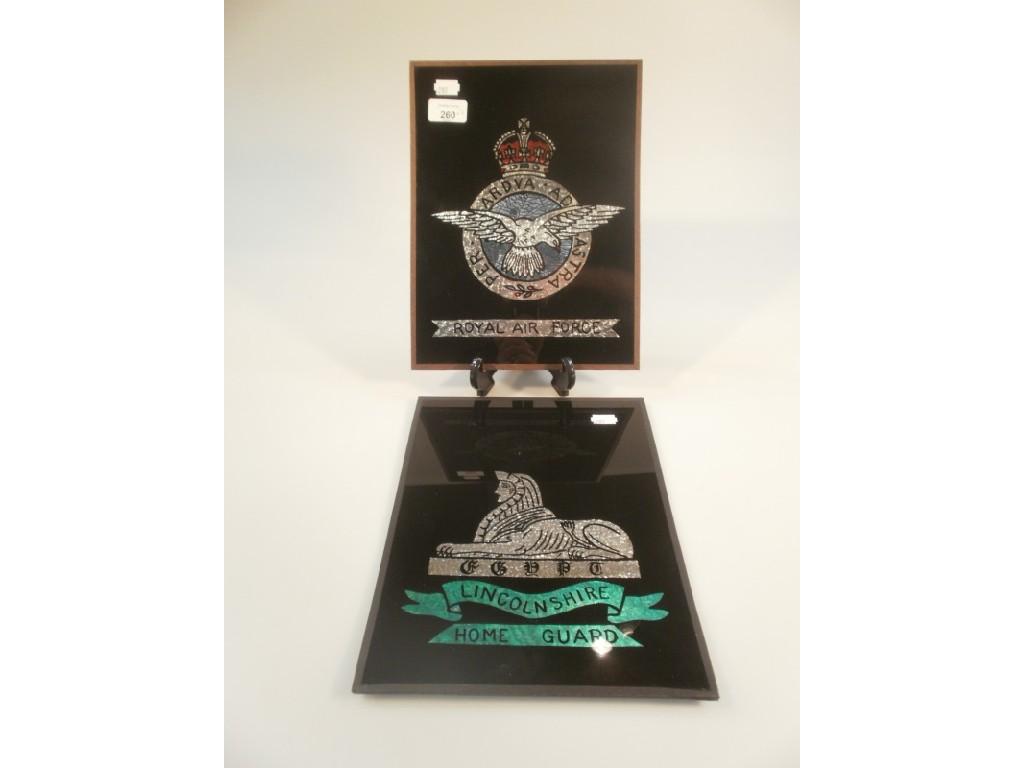 Appraisal: A framed glass picture with the emblem of the 'Lincolnshire