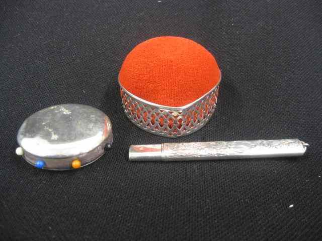 Appraisal: Sterling Silver Sewing Items needlecase needle holder disc and a