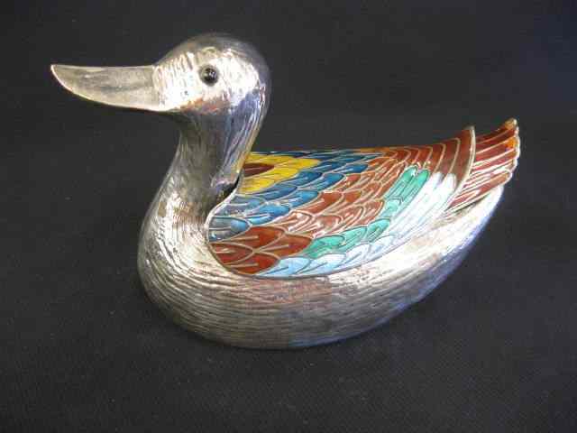 Appraisal: Chinese Sterling Silver Figural Box of a Duck enameled ''