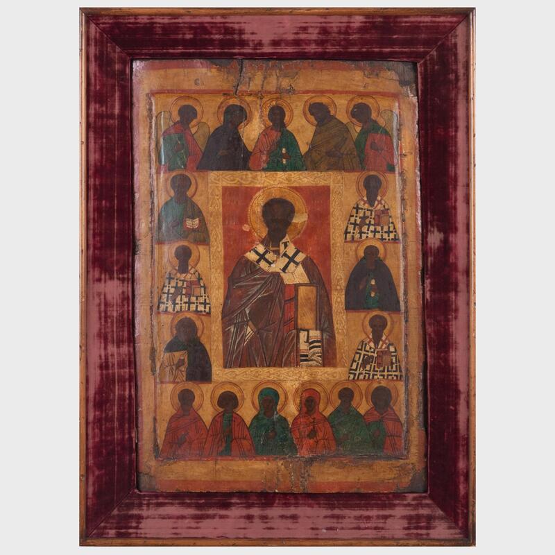 Appraisal: Russian Icon of Saint Nicholas with Deisis Martyrs and Selected