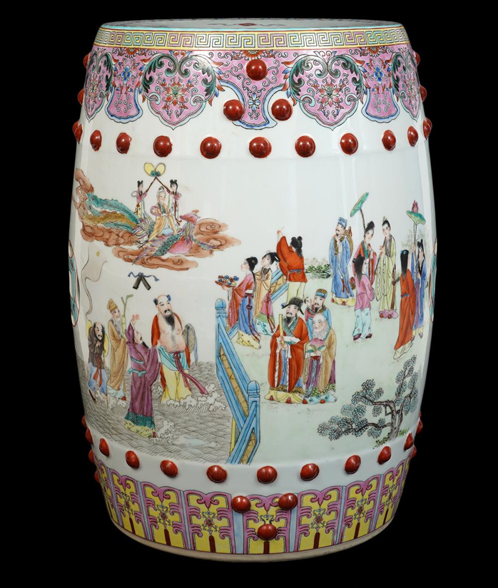 Appraisal: CHINESE PORCELAIN GARDEN SEATChinese porcelain garden seat with figures in