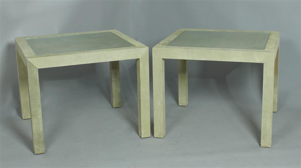 Appraisal: PAIR OF GARRISON ROUSSEAU SUEDE VENEERED SIDE TABLES ESTATE OF