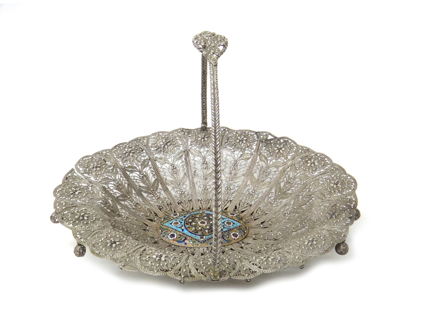 Appraisal: A filigree oval bread or cake basket the panels decorated