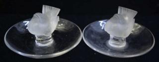 Appraisal: Lalique Crystal Ring Holders Each a molded frosted crystal bird