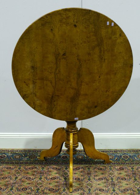 Appraisal: A th century Swedish burled birch and pine circular tilt-top