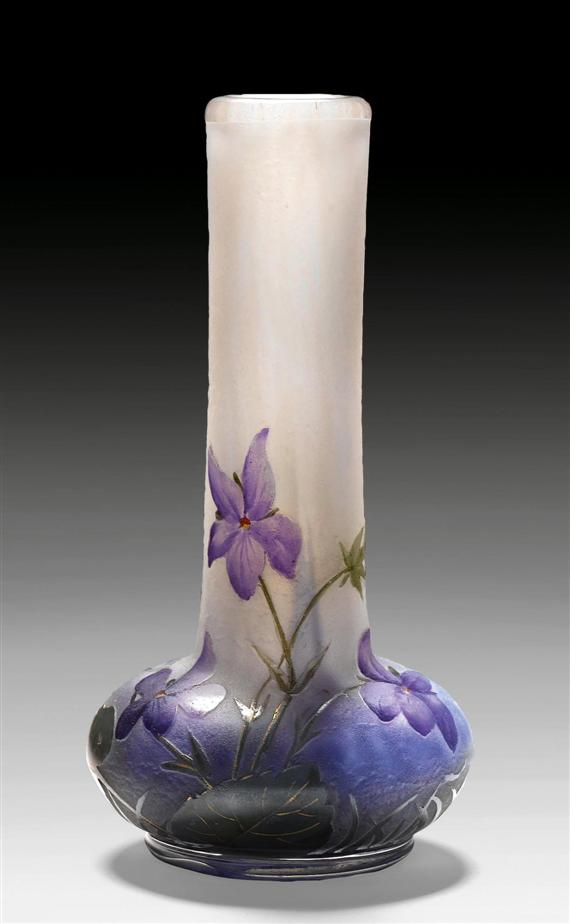 Appraisal: DAUM NANCY VASE circa Enamelled acid-etched clear glass Signed Daum