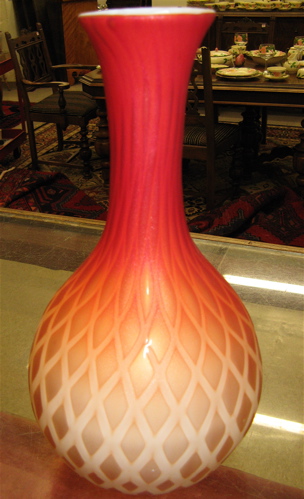 Appraisal: EXCEPTIONAL QUILTED PEACH BLOW VASE with satin finish shading from