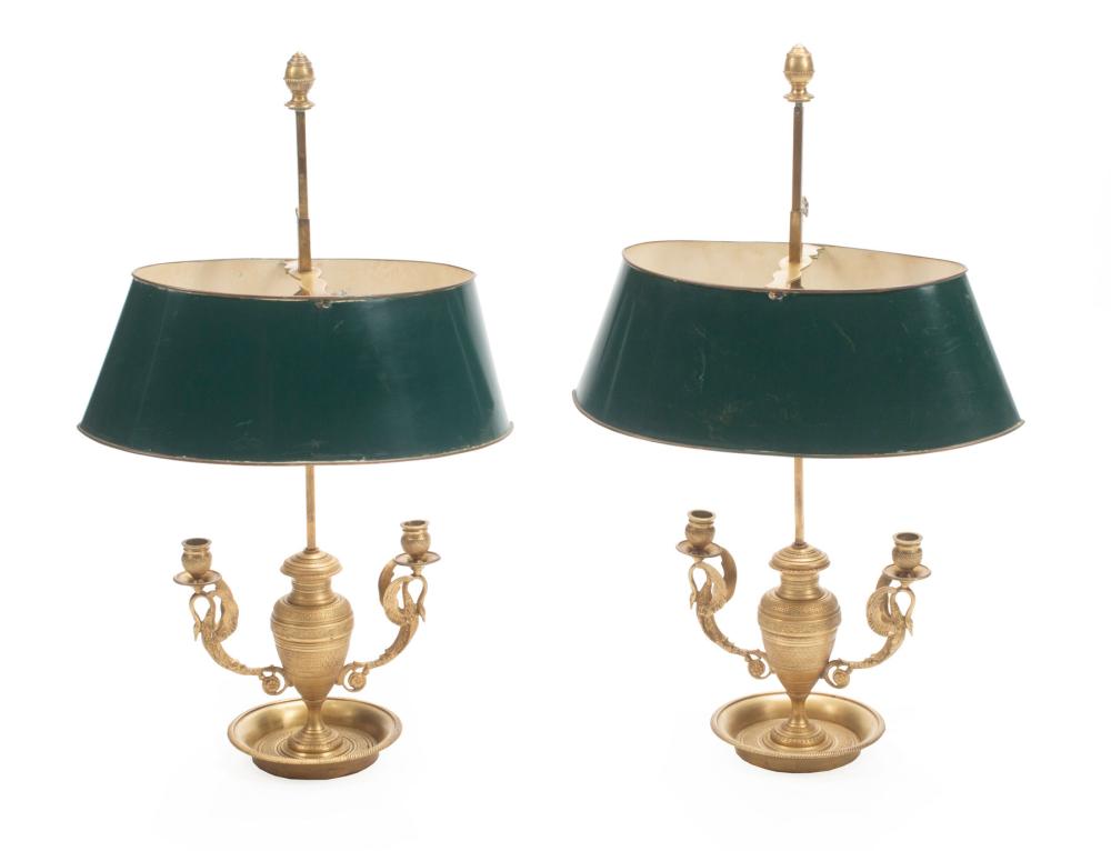 Appraisal: Pair of Antique French Tole and Brass Bouillotte Lamps h