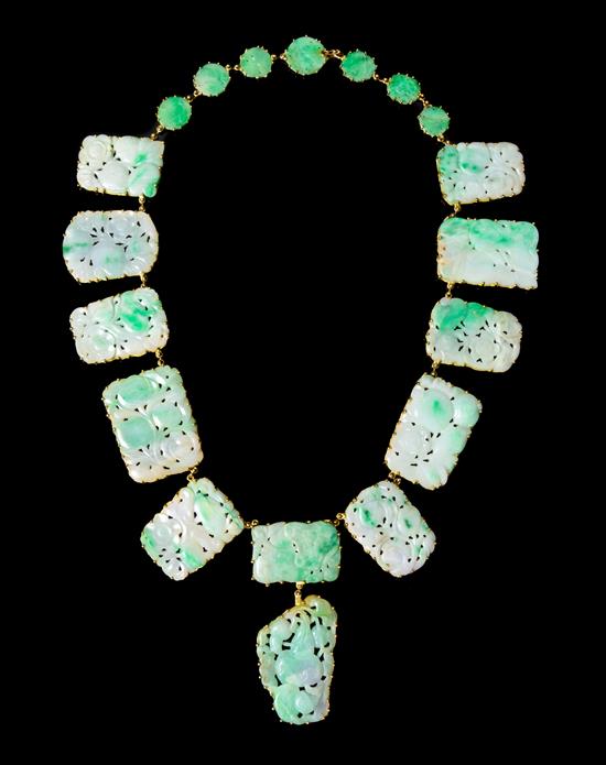 Appraisal: Sale Lot An Karat Gold and Jadeite Necklace comprising eleven