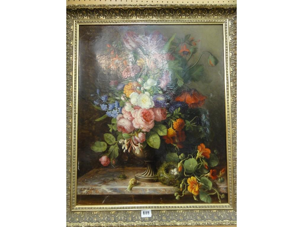 Appraisal: A th century oil painting on canvas still life with