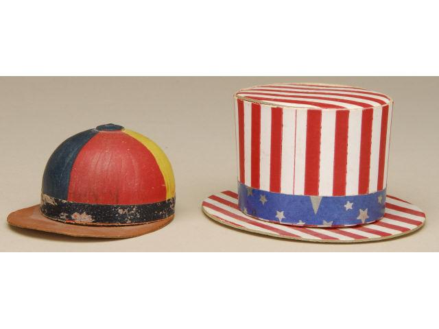 Appraisal: Lot Two Hat Candy Containers Germany ca includes cardboard jockey