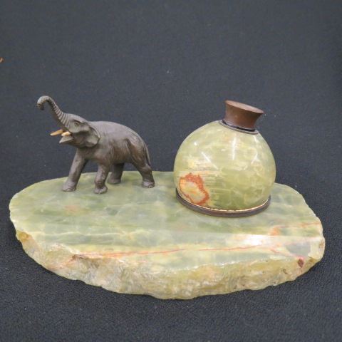 Appraisal: Deco Bronze and Onyx Inkstand elephant and ball decor