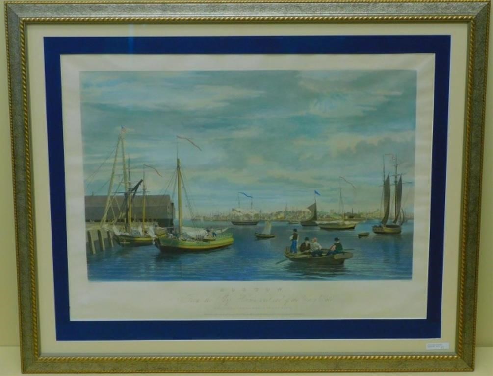 Appraisal: COLORED ENGRAVING OF BOSTON HARBOR FROM THE SHIPhouse West end