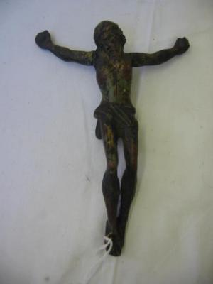 Appraisal: A PAINTED WOOD FIGURE carved as Christ crucified th century