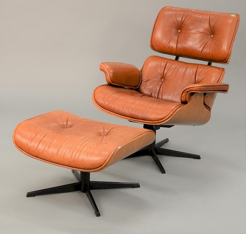 Appraisal: Charles Eames style leather lounge chair Charles Eames style leather