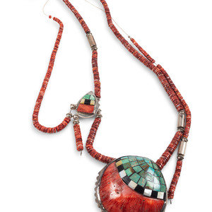 Appraisal: Ava Marie Coriz Kewa b Mosaic Inlay Spiny Oyster Necklace