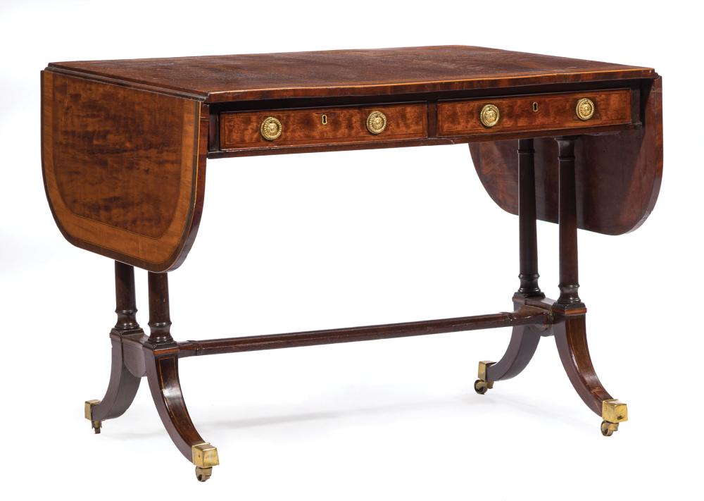 Appraisal: Regency Mahogany and Satinwood Inlaid Sofa Table early th c