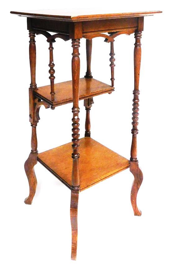 Appraisal: Aesthetic Movement plant stand oak square top above two shelves