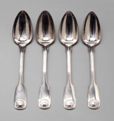 Appraisal: Four Fletcher Gardiner coin spoons shell tip handles marked F