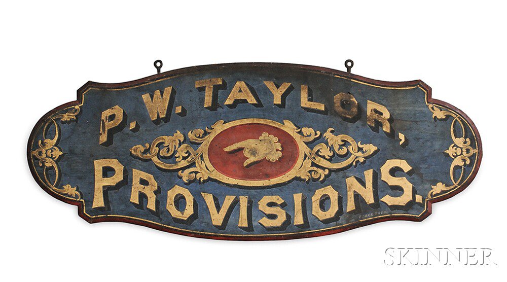 Appraisal: Paint-decorated Double-sided P W TAYLOR PROVISIONS Trade Sign America late