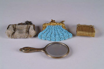 Appraisal: ASSORTMENT OF DOLL ACCESSORIES Jewelry opera glasses beaded bags Shirley