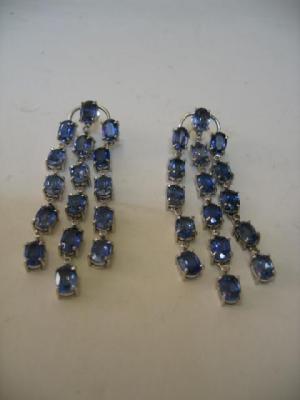 Appraisal: A PAIR OF SAPPHIRE EAR PENDANTS comprising oval cut sapphires