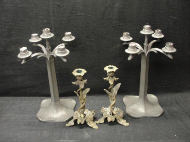 Appraisal: Pairs of Candlesticks Bronze Pewter with snakes From a Patterson