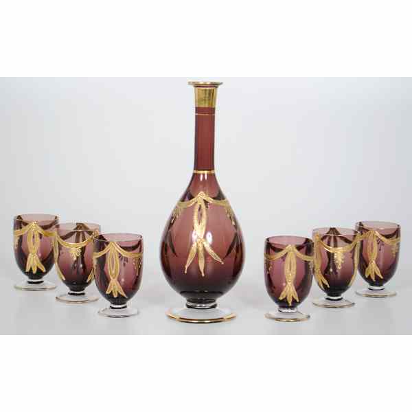 Appraisal: Glass Stemware and Decanter th Century Seven piece set of