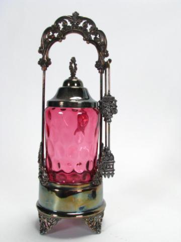 Appraisal: Pickle Castor with Cranberry Glass Insert in '' tall frame