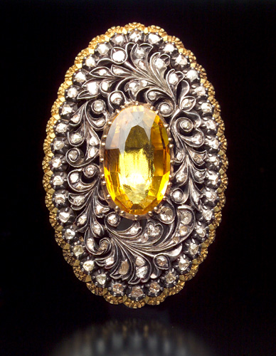 Appraisal: GEORGIAN STYLE Opulent citrine and rose-cut diamond brooch silver topped