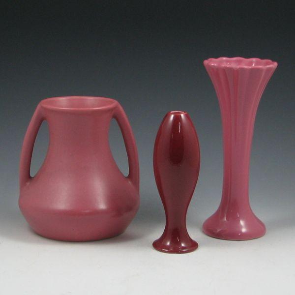 Appraisal: Three Trenton vases in mauve The taller vase is finished