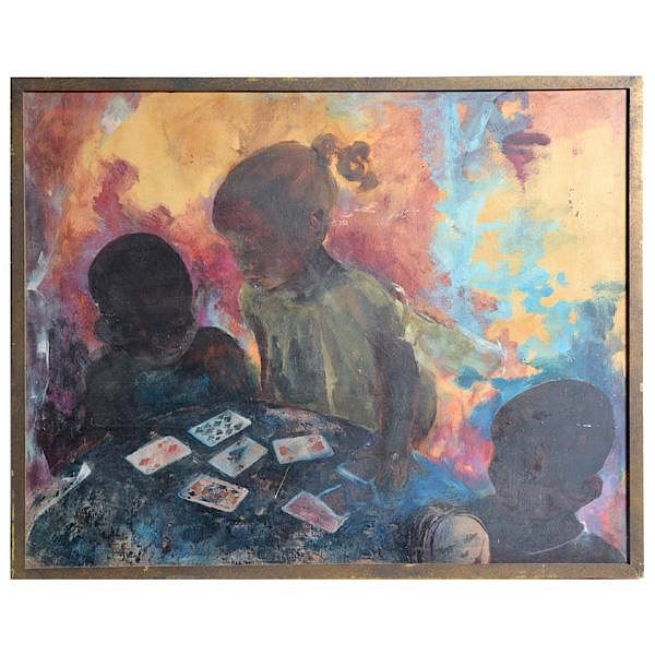 Appraisal: V Cox Painting Children V Cox Painting oil on masonite