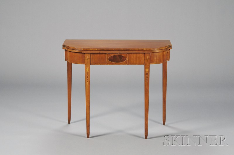 Appraisal: Federal Mahogany Inlaid Card Table Massachusetts or Rhode Island c